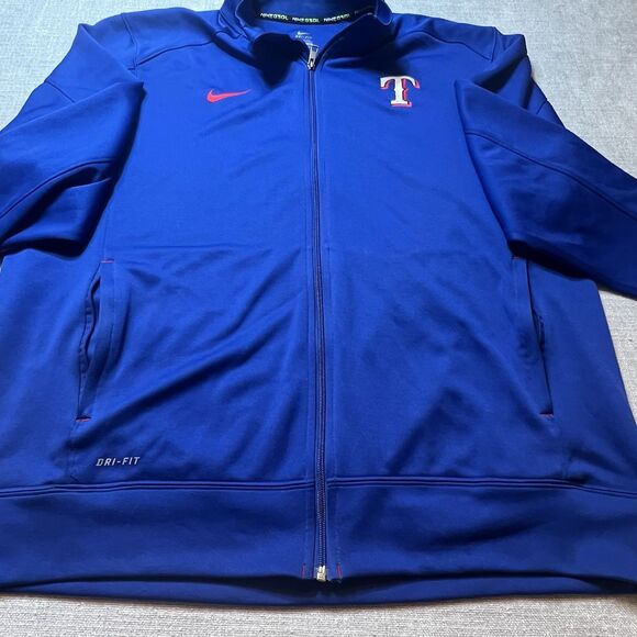 Texas Rangers Jacket Mens XXL Blue Nike Dri Fit Full Zip Logo Embroidered - Picture 7 of 10